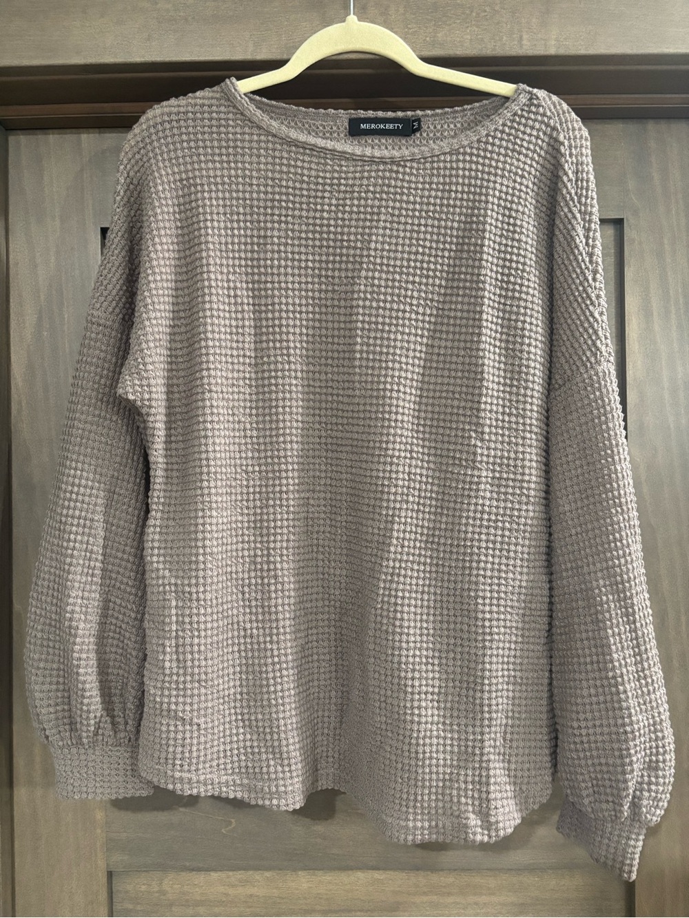Merokeety Taupe Waffle-Knit Crewneck Sweater